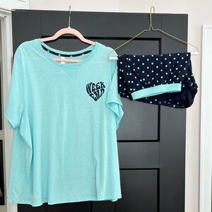 Lane Bryant Cacique Teal/Light Blue Polka Dot Sleepwear Set. Size 18/20